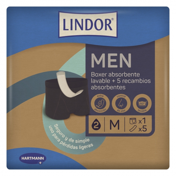 LINDOR MEN BOXER ABSORBENTE LAVABLE + 5 RECAMBIOS TALLA M