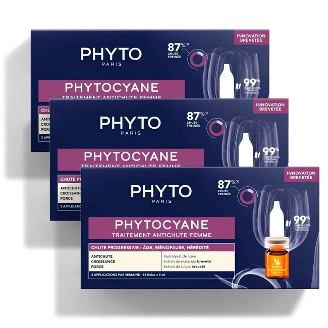 PHYTOCYANE TRÍO TRATAMIENTO ANTICAIDA MUJER 3 CAJAS X 12 AMPOLLAS