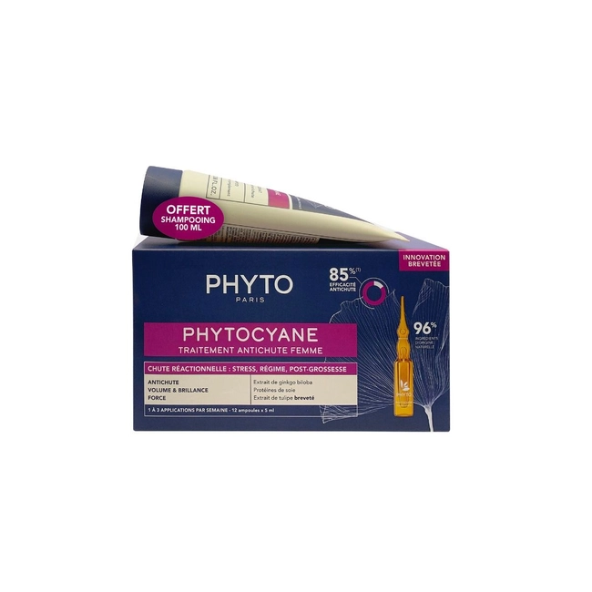 PHYTOCYANE MUJER CAIDA REACCIONAL PACK 12 AMPOLLAS + CHAMPU 100ML