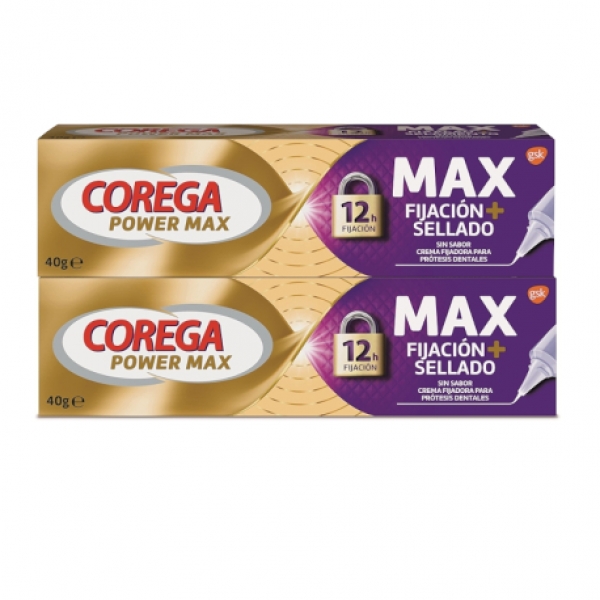 COREGA PACK DUPLO POWER MAX CREMA FIJADORA PARA PRÓTESIS DENTALES 2 X 40 G