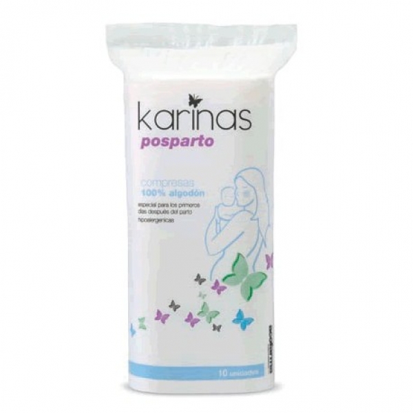 KARINAS POSPARTO COMPRESAS 100% ALGODON 10UNID