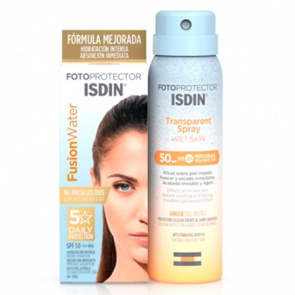 FOTOPROTECTOR ISDIN FUSION WATER SPF50+ 50 ML + TRANSPARENT SPRAY WET SKIN 50+ 50ML 