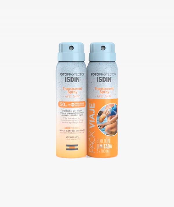 FOTOPROTECTOR ISDIN DUPLO TRANSPARENT SPRAY WET SKIN 2X100ML 